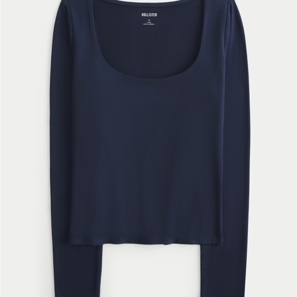 Hollister Navy Soft Stretch Seamless Fabric Scoop Top; Size XXS Long